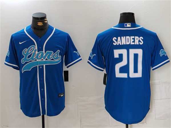 Mens Detroit Lions #20 Barry Sanders Blue Cool Base Stitched Baseball Jerseys